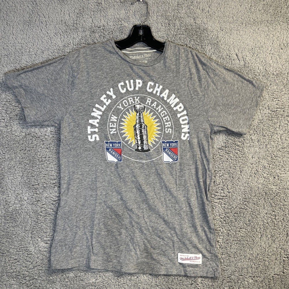 Mitchell & Ness New York Rangers T Shirt Men's Sz M Heather Gray Stanley Cup Tee